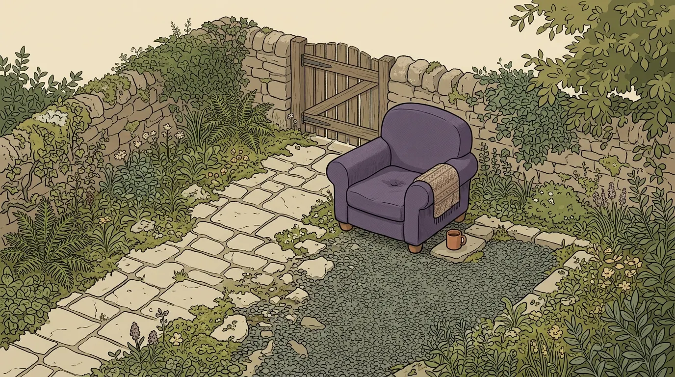 Two garden paths running side by side, so close that the boundary between them has worn away