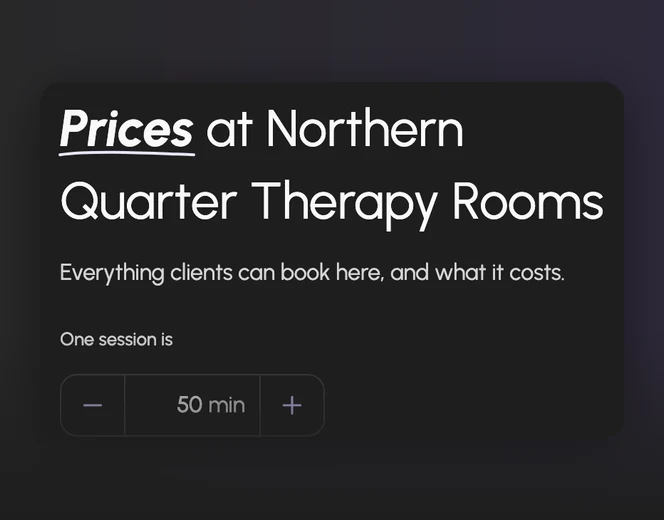 Setting the session length and price for one place a practitioner works.