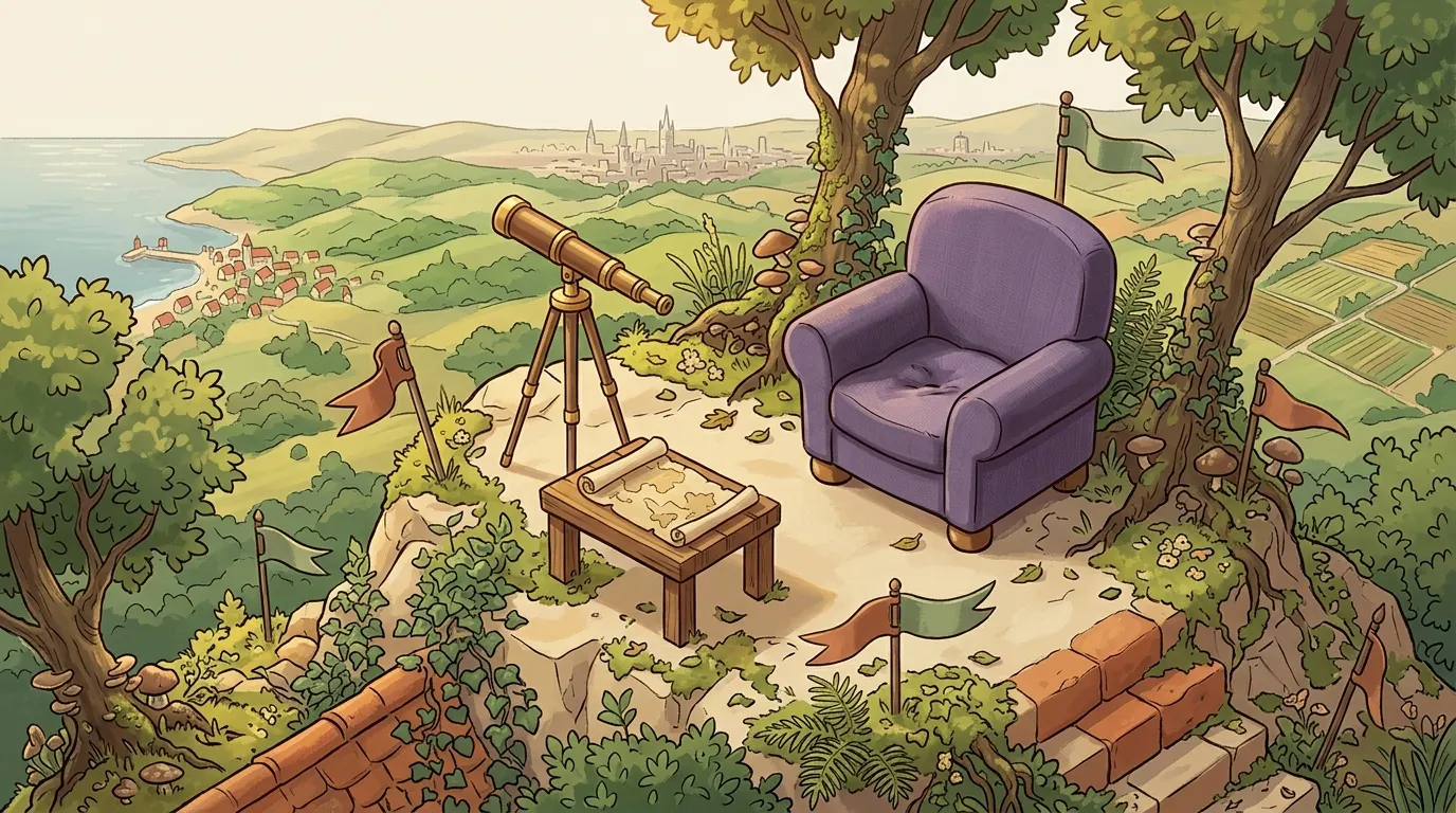 A hilltop with views across a wide landscape