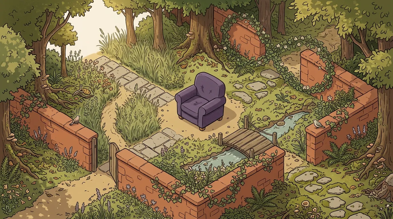 A walled garden with many paths, each one arriving at the same quiet clearing